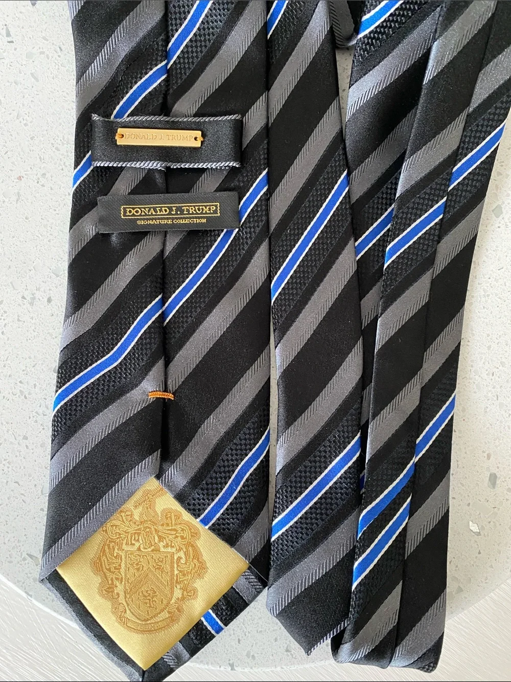 Donald Trump Black & Gray Stripe Tie with Blue Accent